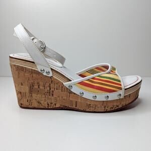 Vintage Skechers cork wedge sandals rainbow multi color size 10